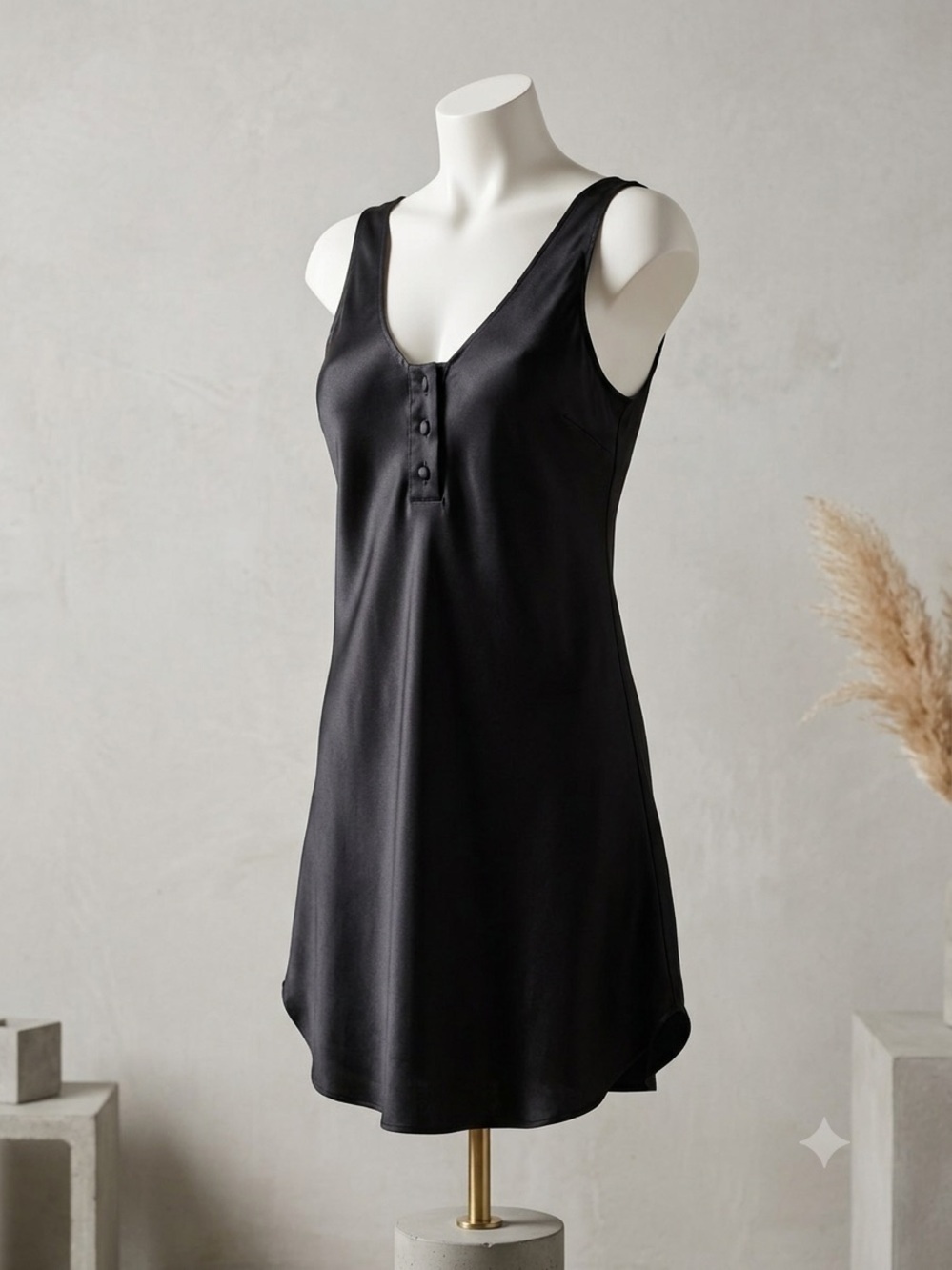 Vintage Black Satin Slip Dress - Women Intimates
